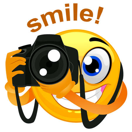 83249107 vector illustration of a smiley emoticon photographer holding a digital camera